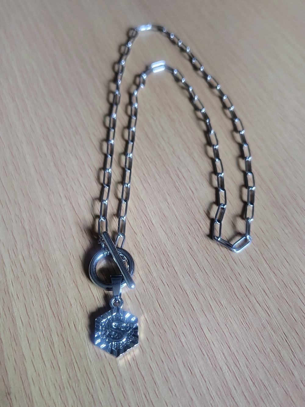 Silver Tone S Initial Pendant Necklace - Silver